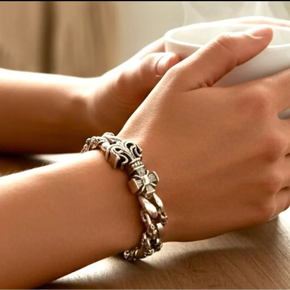Stainless Steel Vintage Style Cross Unisex Bracelet Chain Link